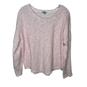 T by Talbots Women's White Red Striped Cotton Long Sleeve Top XL‎ Petite Casual